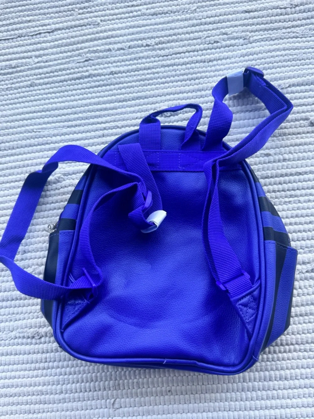 Wednesday Nevermore Mini Backpack Purple Black Striped Faux Leather